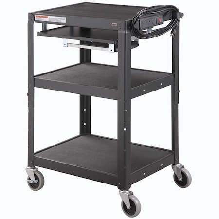 Global Industrial Steel Mobile Workstation Cart with Slide out keyboard & Mouse Shelf, Black 334541BK